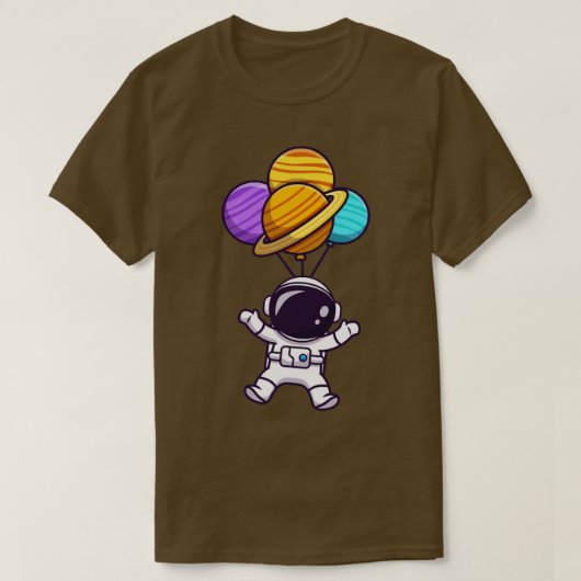 惑星バルーンをスパに浮かべた可愛い宇宙飛行士 Tシャツ (デザイン正面)