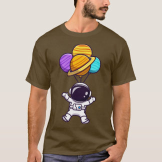 惑星バルーンをスパに浮かべた可愛い宇宙飛行士 Tシャツ