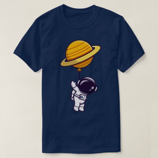 惑星バルーンをスパに浮かべた可愛い宇宙飛行士 Tシャツ (デザイン正面)