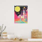 惑星パノラマ：活気ある街と宇宙の融合 ポスター (キッチン)