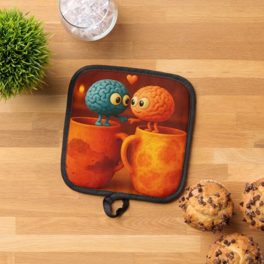 惑星マグカップに立っている愛の小さな脳： 鍋敷き (トップダウン)