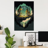 惑星モダン背景Pを持つクレーター風景 ポスター (ホームオフィス)