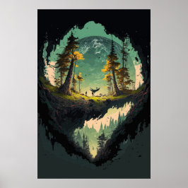 惑星モダン背景Pを持つクレーター風景 ポスター