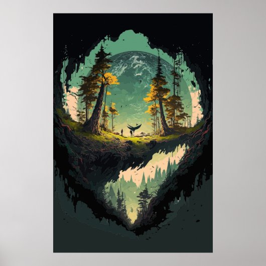 惑星モダン背景Pを持つクレーター風景 ポスター (正面)