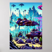 惑星上に基地を作るエイリアン | AIアートポスター ポスター (正面)