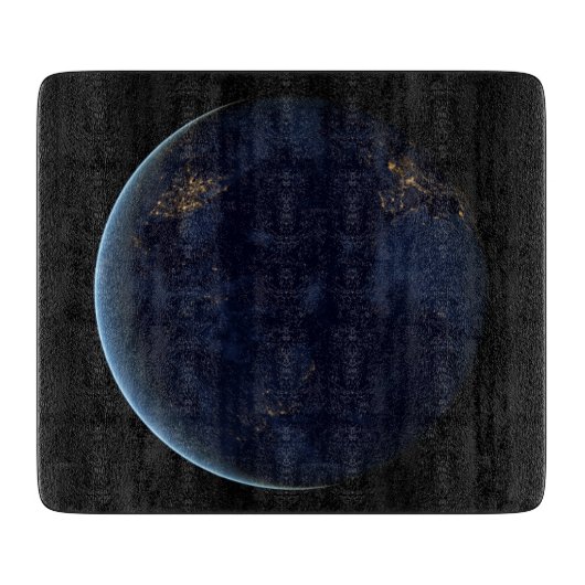 惑星地球のナイトライト(西半球) カッティングボード (正面)