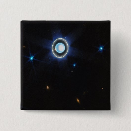惑星天王星とリングや輪と月JWSTイメージ 缶バッジ (正面)