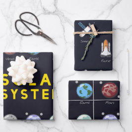 惑星太陽のシステム宇宙飛行士グラフィック3ピース ラッピングペーパーシート