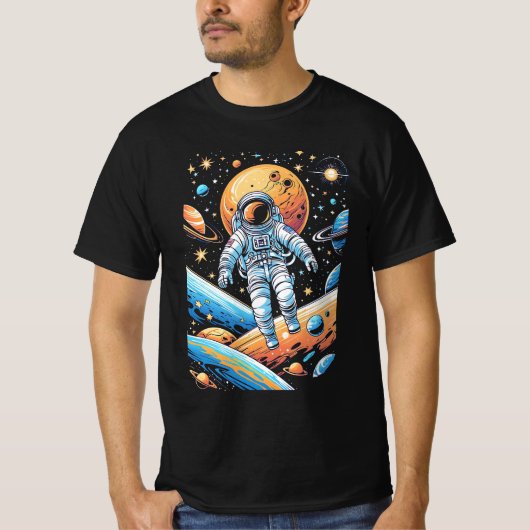 惑星失ったに囲まれた宇宙の宇宙飛行士 Tシャツ (正面)