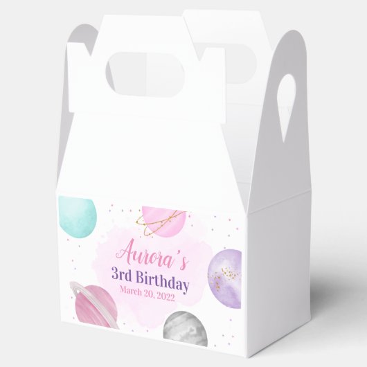 惑星宇宙ピンク誕生日ビーフボックスゲーブルボックス フェイバーボックス (オープン)