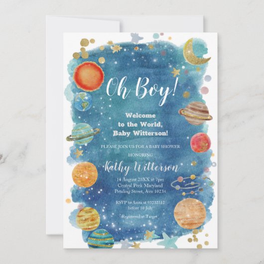 惑星宇宙宇宙ベビーシャワー招待状 招待状 (正面)