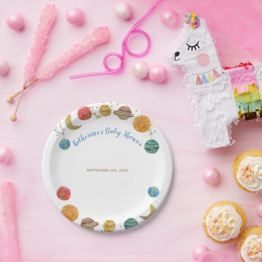 惑星宇宙宇宙ベビーシャワー金ゴールドグリッター ペーパープレート (パーティー)