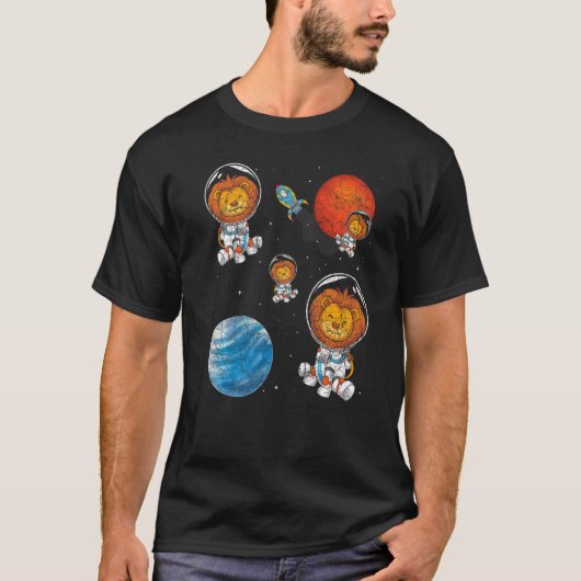 惑星宇宙旅行ロケットアフリカ動物宇宙飛行士 Tシャツ (正面)