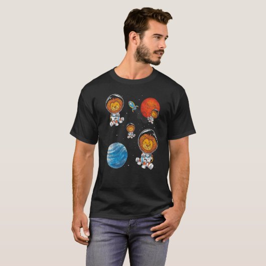 惑星宇宙旅行ロケットアフリカ動物宇宙飛行士 Tシャツ (正面フル)
