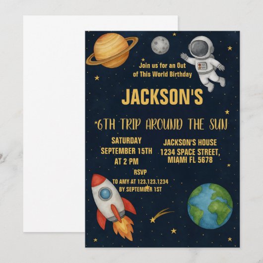 惑星探検パーティー招待状 招待状 (正面/裏面)