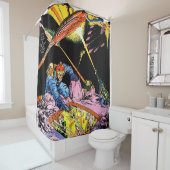 惑星漫画レーザー攻撃Sci Fiヴィンテージ漫画 シャワーカーテン (インサイチュ)