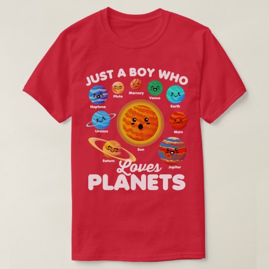 惑星系の宇宙を愛する太陽の少年 Tシャツ (デザイン正面)