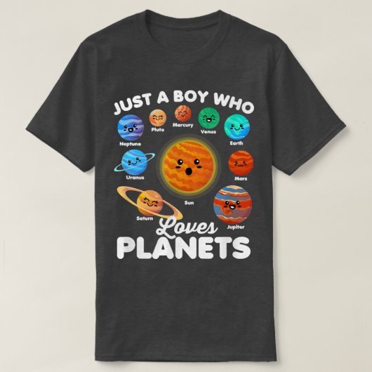 惑星系の宇宙を愛する太陽の少年 Tシャツ (デザイン正面)