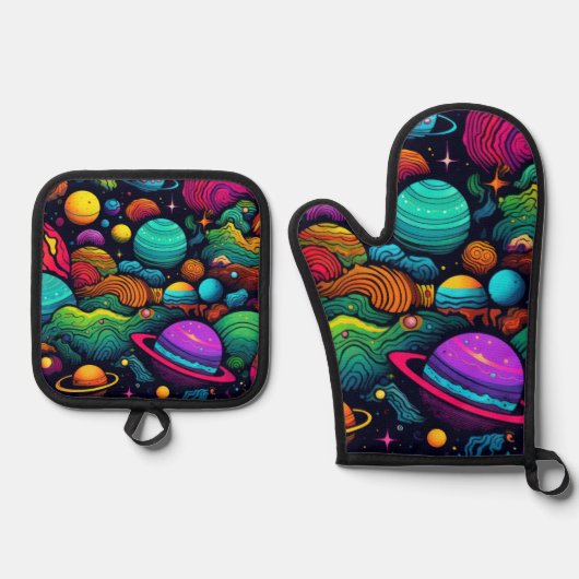 惑星背景 鍋つかみ&鍋敷きセット (正面)