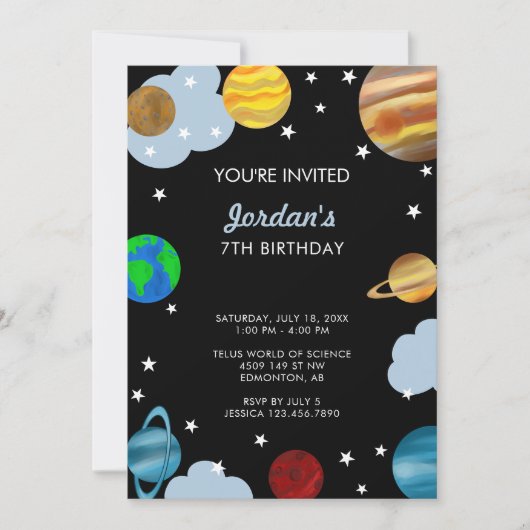 惑星誕生日宇宙銀河系ボーイズパーティー 招待状 (正面)