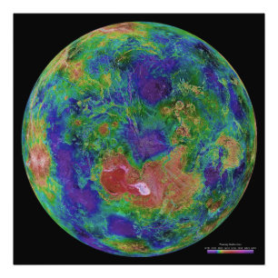 惑星金星の表面の高度の地図 フォトプリント