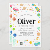 惑星銀河系宇宙船エイリアン宇宙誕生日 招待状 (正面/裏面)