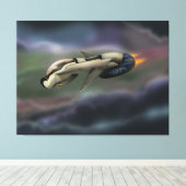 惑星飛んでいるを通過する宇宙船 キャンバスプリント (インサイチュ (ウッドフロア))