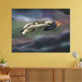 惑星飛んでいるを通過する宇宙船 キャンバスプリント (インサイチュ (リビング))