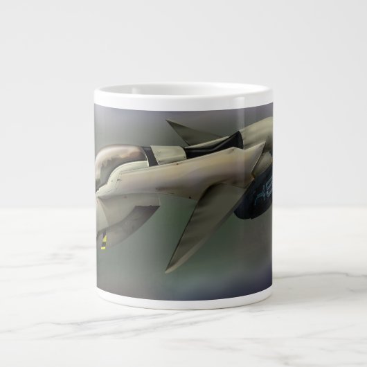 惑星飛んでいるを通過する宇宙船 ジャンボコーヒーマグカップ (正面)