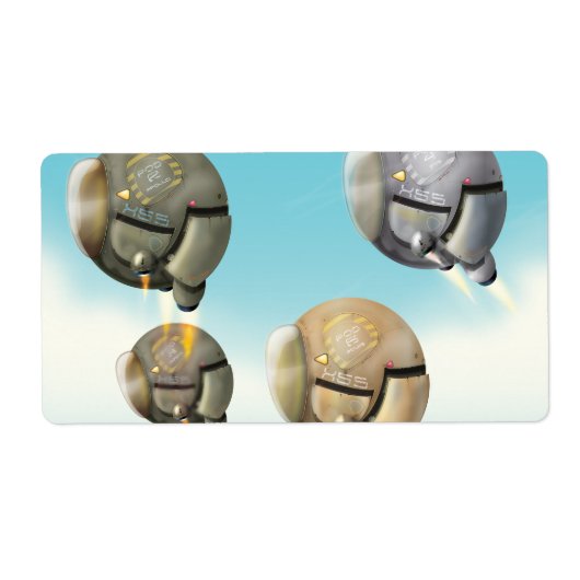 惑星飛んでいるを通過する宇宙船 ラベル (正面)