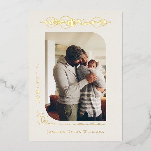 惑星〔占星術の〕十二宮図 |山羊座誕生のお知らせ 箔招待状 (正面)