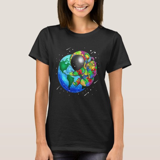 惑星 地球 自閉症 子供 パズル 宇宙飛行士 太陽系 Tシャツ (正面)