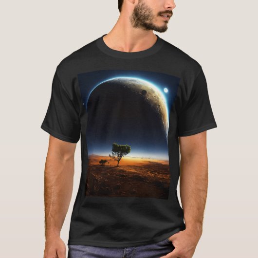 惑星&月 – 天空ミニマリストT型 Tシャツ (正面)