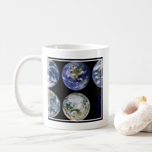 惑星Earthの象徴的なビューのイメージ比較。 コーヒーマグカップ (ドーナツ)