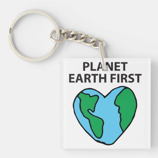 惑星First Ecoflyアイコンハッピーアースクリップアート キーホルダー (正面)