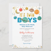 惑星Outer Spaceツインベビーシャワー招待状 招待状 (正面)