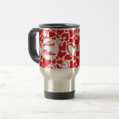 惚れ薬の赤い情熱のハートパターン トラベルマグ (正面左)