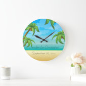 想い出の品を結婚する熱帯ビーチおよびヤシの木 ラージ壁時計 (ホーム)