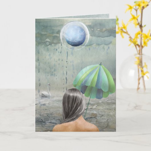 想い出を紡ぐ - 現代ファンタジーアートの誕生日 カード (黄色い花)