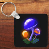 想像上のダッパーリングオレンジ&ブルーマッシュルームメタル キーホルダー (正面)