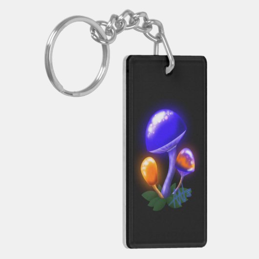 想像上の白いダッパーリングオレンジ&ブルーキノコ キーホルダー (正面左)