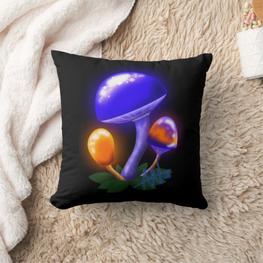 想像上の白いダッパーリングオレンジ&ブルーキノコ クッション (ブランケット)
