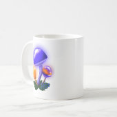 想像上の白いダッパーリングオレンジ&ブルーキノコ コーヒーマグカップ (正面左)