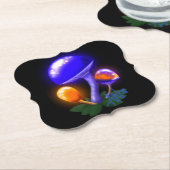 想像上の白いダッパーリングオレンジ&ブルーキノコ ペーパーコースター (アングル)