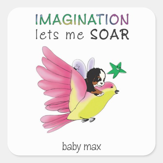 「想像力を飛ばせ」ステッカー スクエアシール (正面)