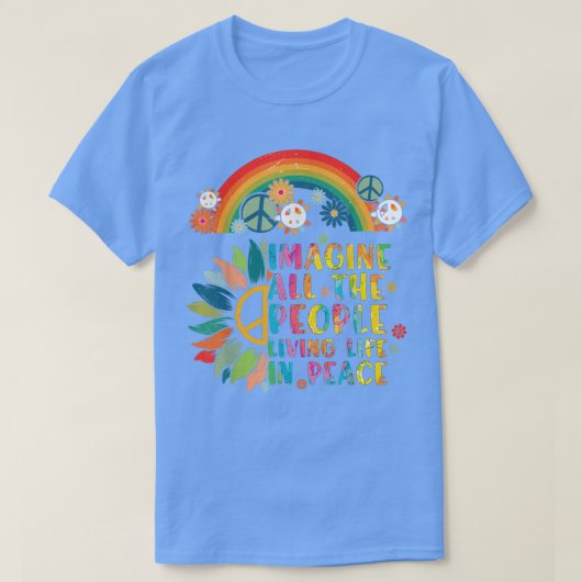 想像All People Living Peace Sign絞り染めヒッピー Tシャツ (デザイン正面)