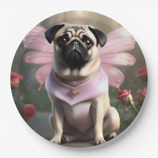 愉快おもしろいなパグの妖精 ペーパープレート (正面)