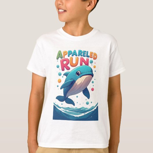 愉快なキャラクターのクジラのランニング Tシャツ (正面)