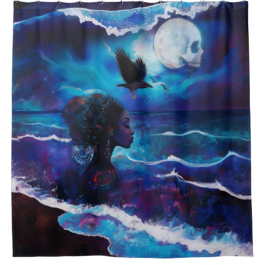 意図を明示オカルト暗黒の魔性AIアート シャワーカーテン (正面)