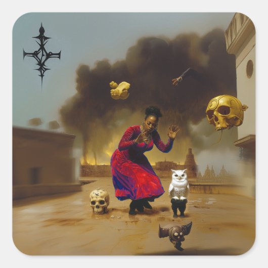 意図を明示オカルト暗黒の魔性AIアート スクエアシール (正面)